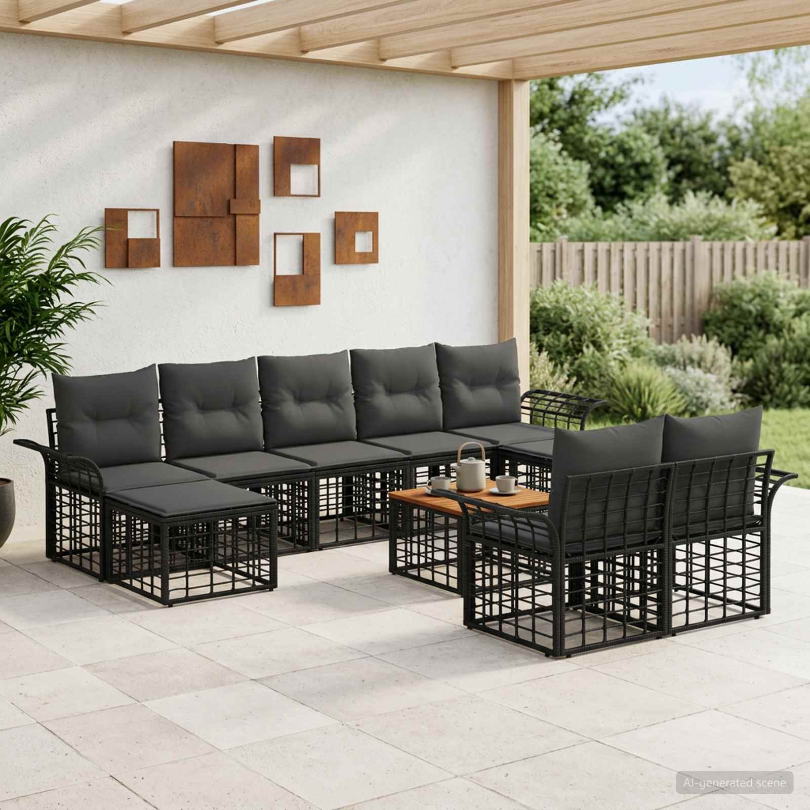 Outdoor-Sofagarnitur 10 pcs Schwarz und Dunkelgrau Polyester