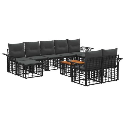 Outdoor-Sofagarnitur 10 stk. Schwarz und Dunkelgrau Polyester