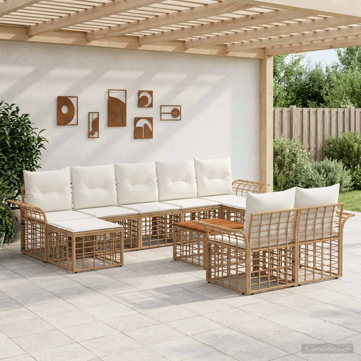 Outdoor-Sofagarnitur 10 stk. 9-Sitzer Natur und Cremeweiß