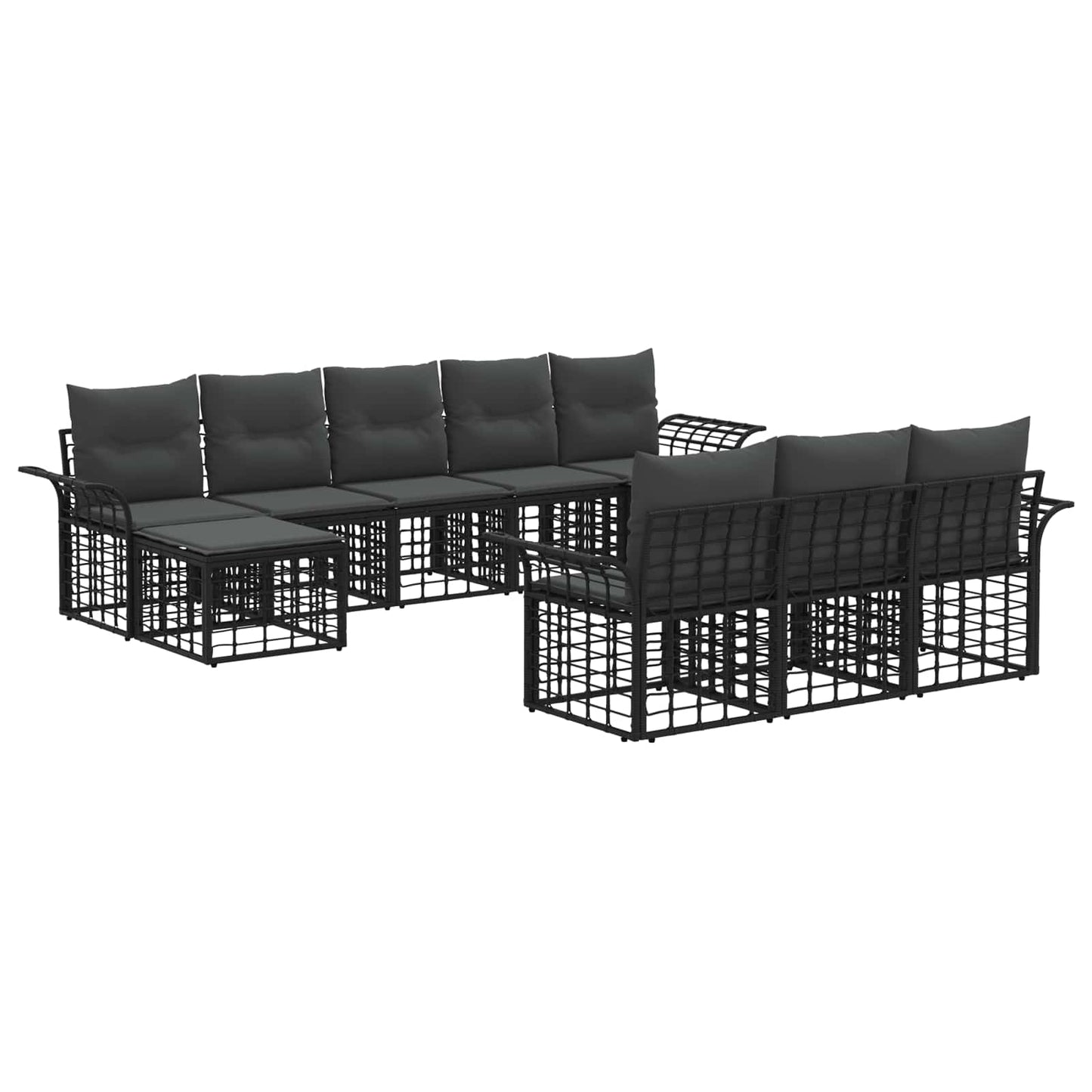 Outdoor-Sofagarnitur 10 pcs Schwarz und Dunkelgrau Polyester