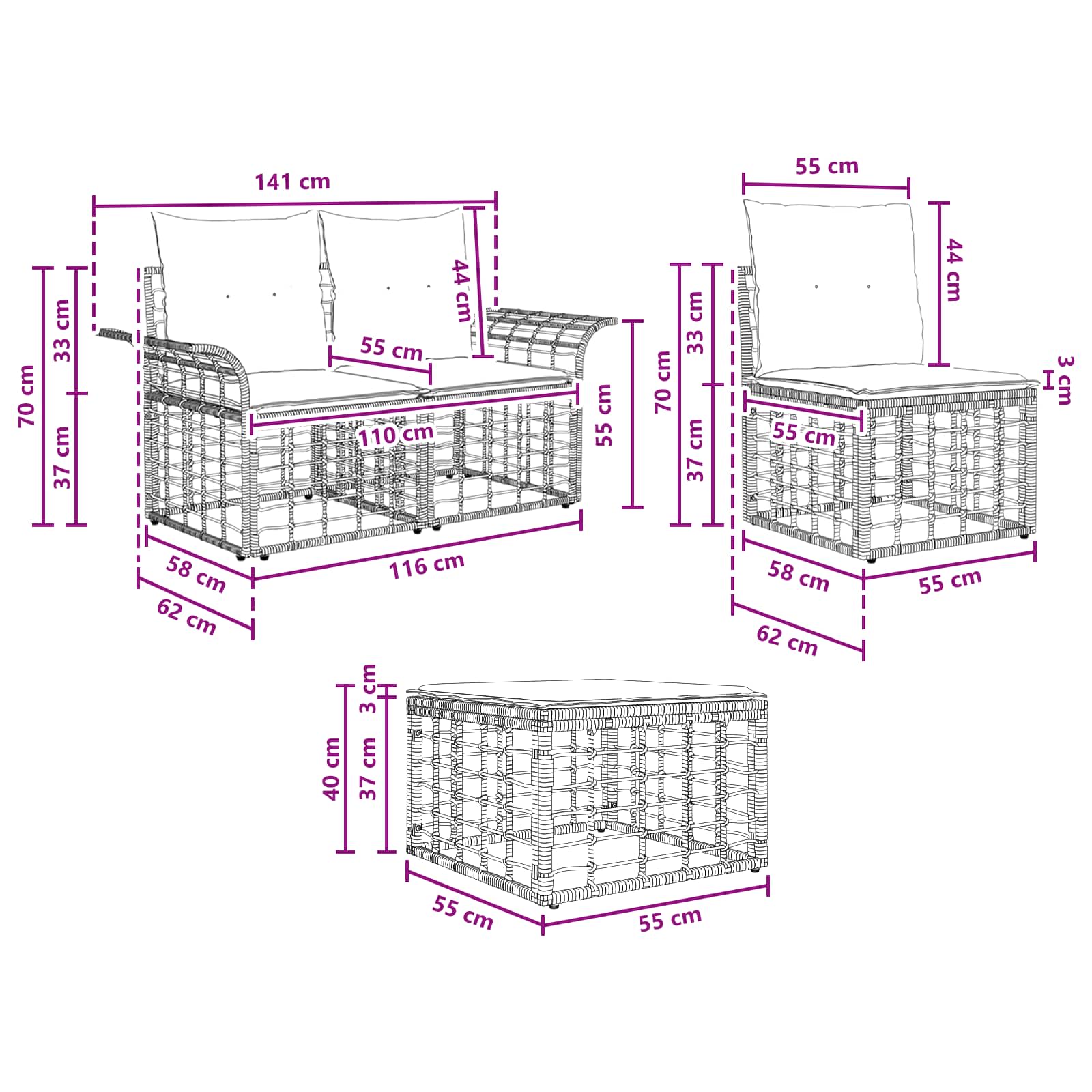 Outdoor-Sofagarnitur 10 pcs Natürlich und Cremweiß Polyester