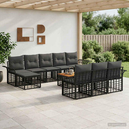 Outdoor-Sofagarnitur 11 stk. Schwarz und Dunkelgrau Polyester