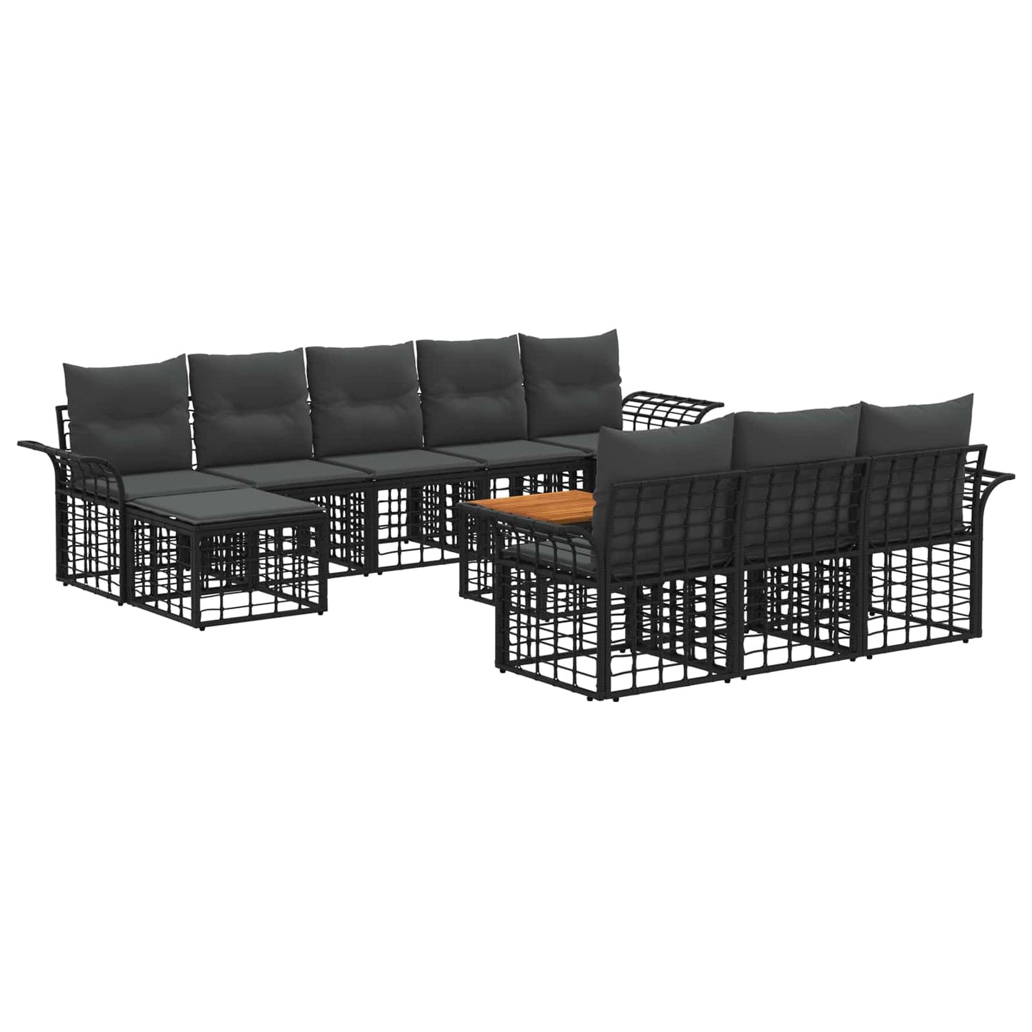 Outdoor-Sofagarnitur 11 stk. Schwarz und Dunkelgrau Polyester
