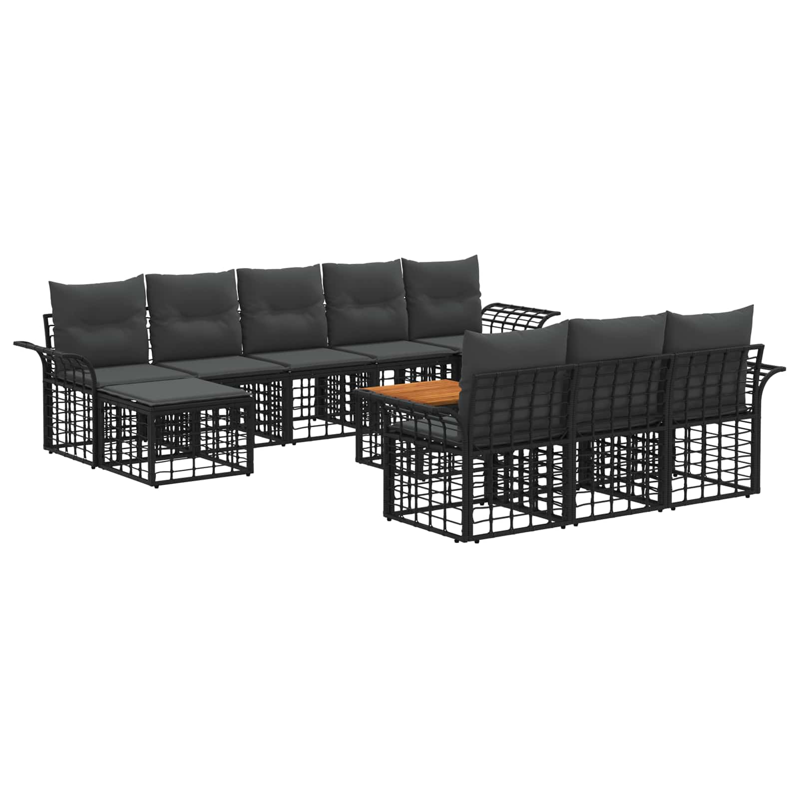 Outdoor-Sofagarnitur 11 stk. Schwarz und Dunkelgrau Polyester