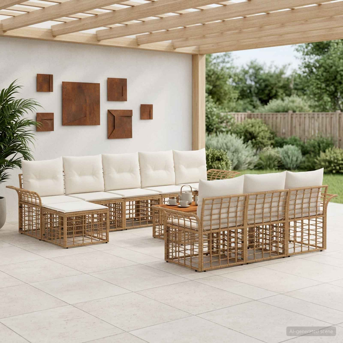 Outdoor-Sofagarnitur 11 stk. 10-Sitzer Natur und Cremeweiß