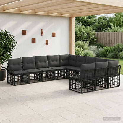 Outdoor-Sofagarnitur 11 stk. Schwarz und Dunkelgrau Polyester