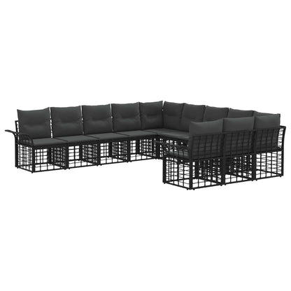 Outdoor-Sofagarnitur 11 stk. Schwarz und Dunkelgrau Polyester