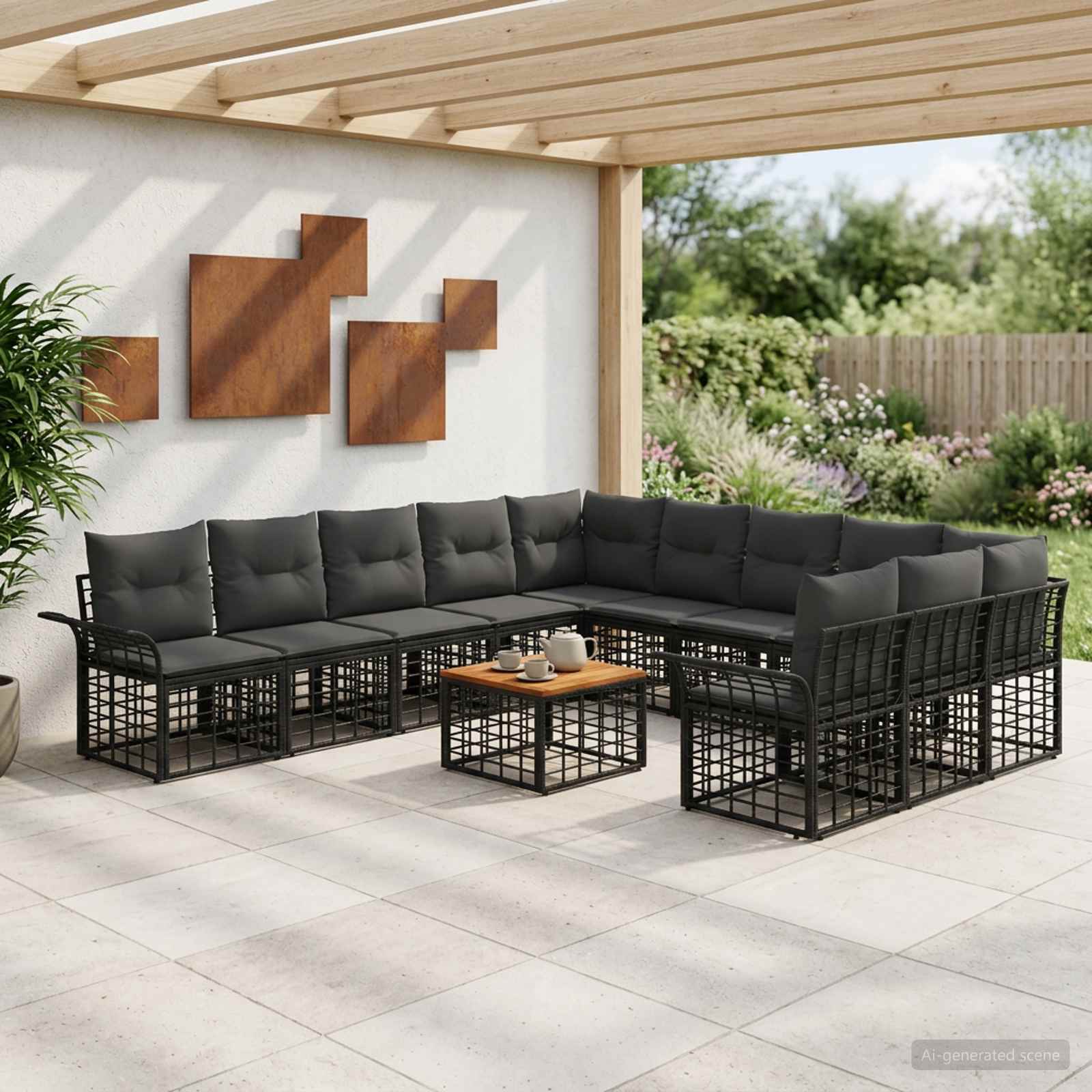 Outdoor-Sofagarnitur 12 pcs Schwarz und Dunkelgrau Polyester
