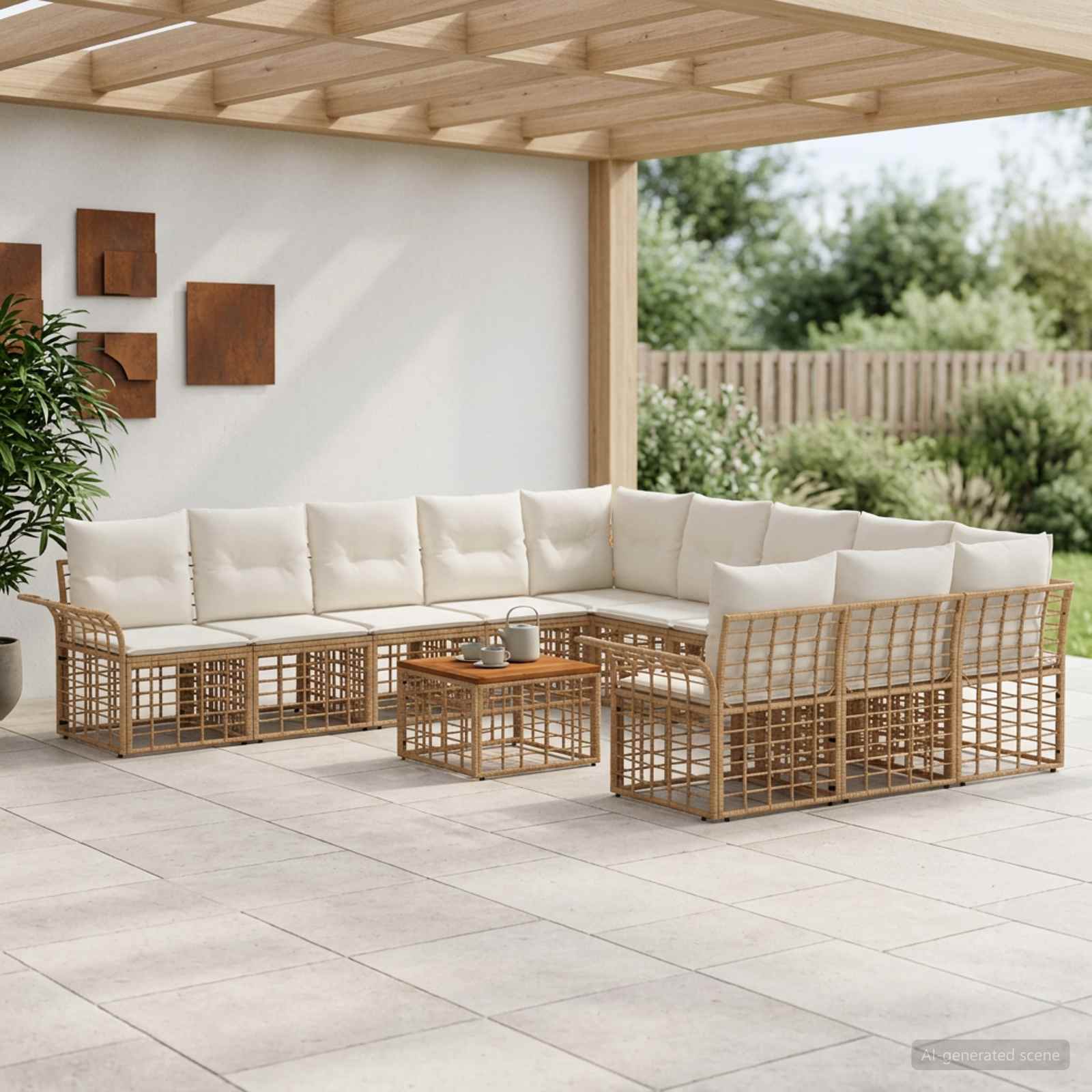 Outdoor-Sofagarnitur 12 pcs Natürlich und Cremweiß Polyester