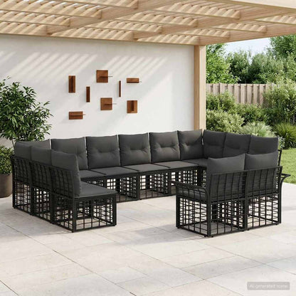 Outdoor-Sofagarnitur 12 stk. Schwarz und Dunkelgrau Polyester