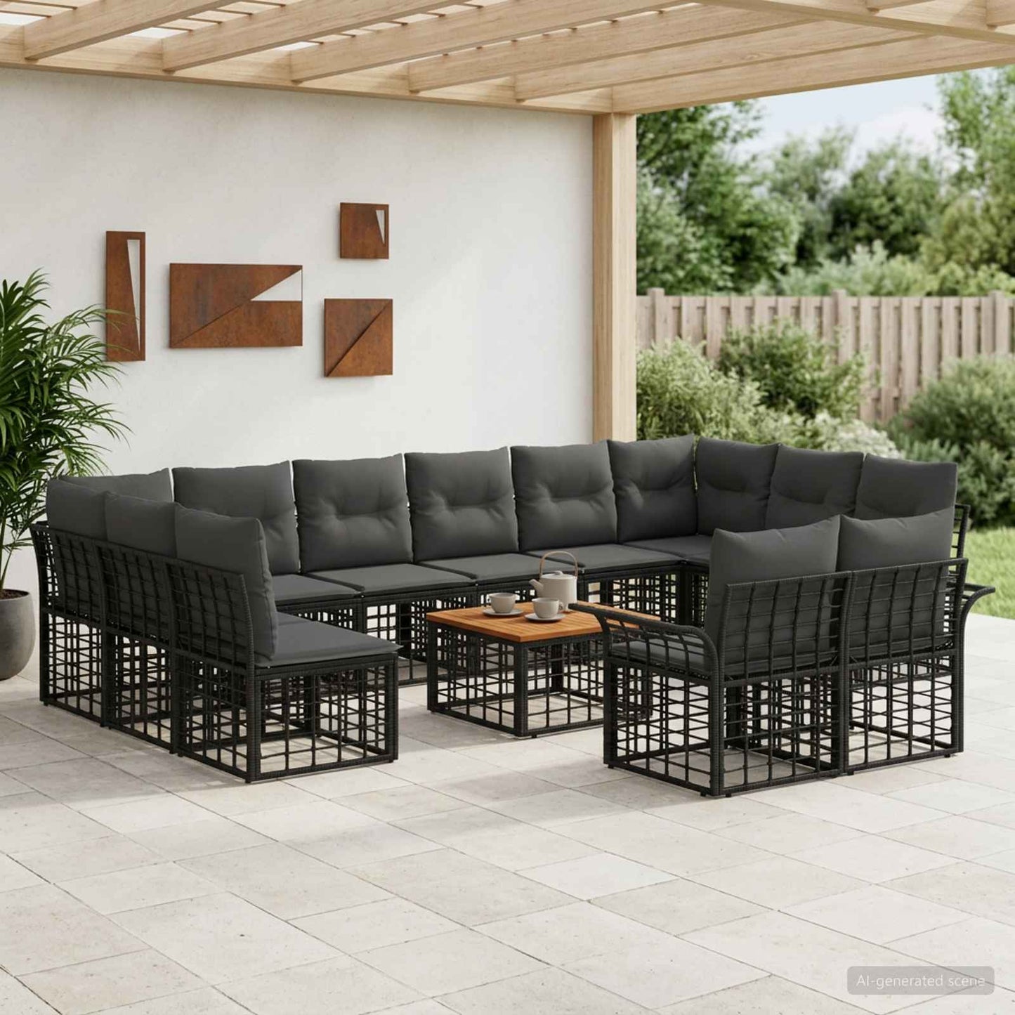 Outdoor-Sofagarnitur 13 pcs Schwarz und Dunkelgrau Polyester