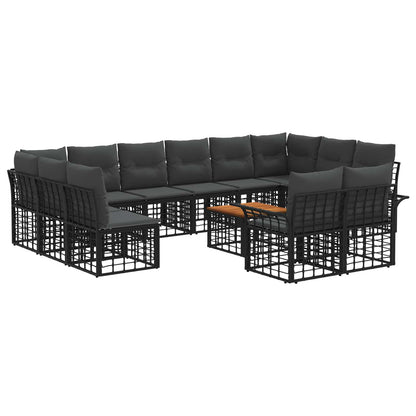 Outdoor-Sofagarnitur 13 stk. Schwarz und Dunkelgrau Polyester