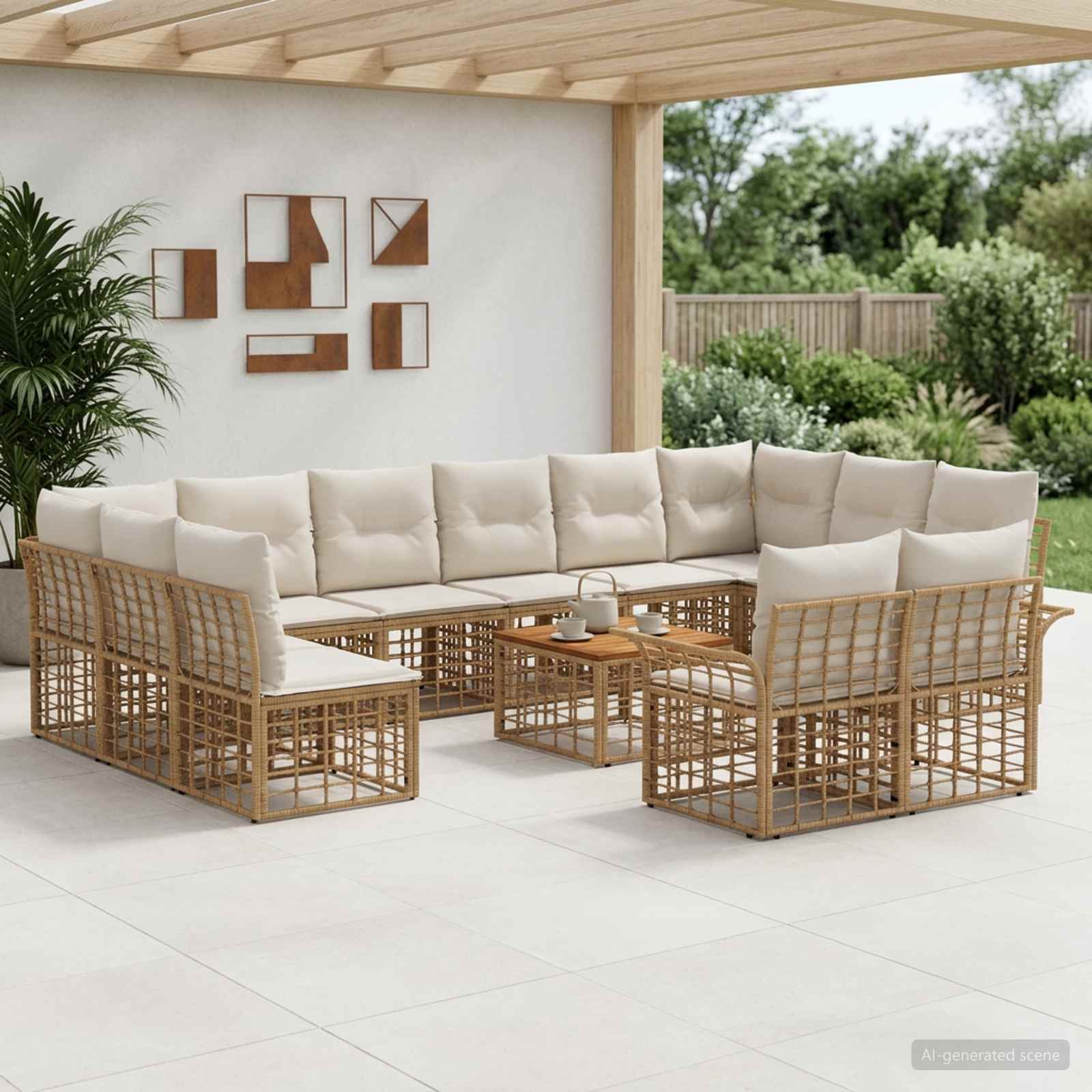 Outdoor-Sofagarnitur 13 pcs Natürlich und Cremweiß Polyester