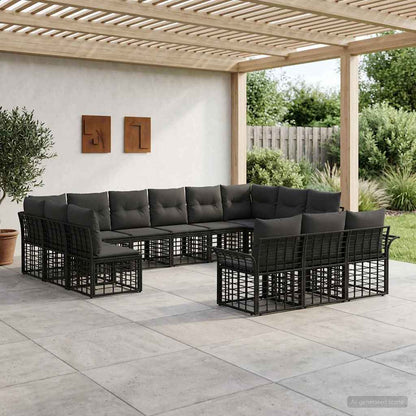Outdoor-Sofagarnitur 13 stk. Schwarz und Dunkelgrau Polyester