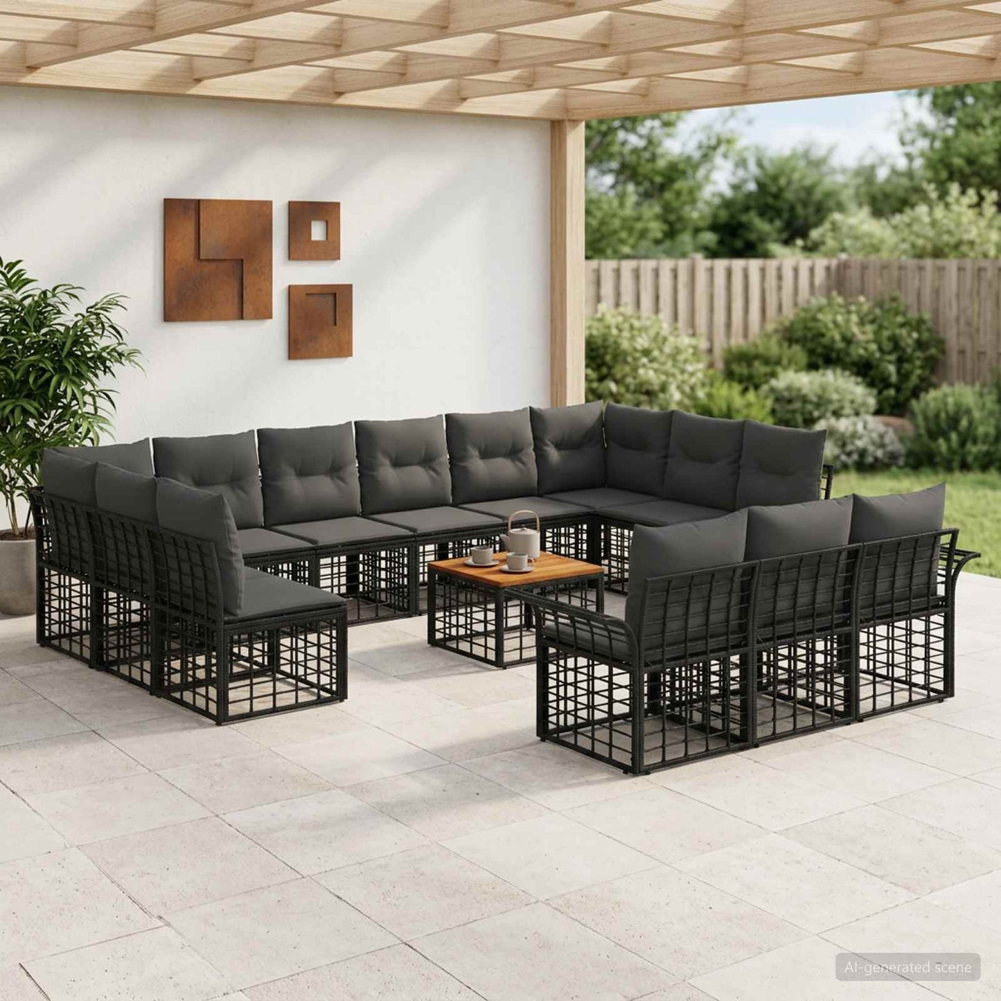 Outdoor-Sofagarnitur 14 pcs Schwarz und Dunkelgrau Polyester