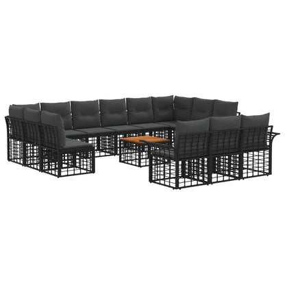 Outdoor-Sofagarnitur 14 stk. Schwarz und Dunkelgrau Polyester