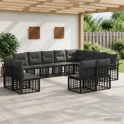 Outdoor-Sofagarnitur 12 stk. Schwarz und Dunkelgrau Polyester