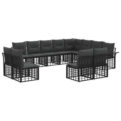 Outdoor-Sofagarnitur 12 stk. Schwarz und Dunkelgrau Polyester