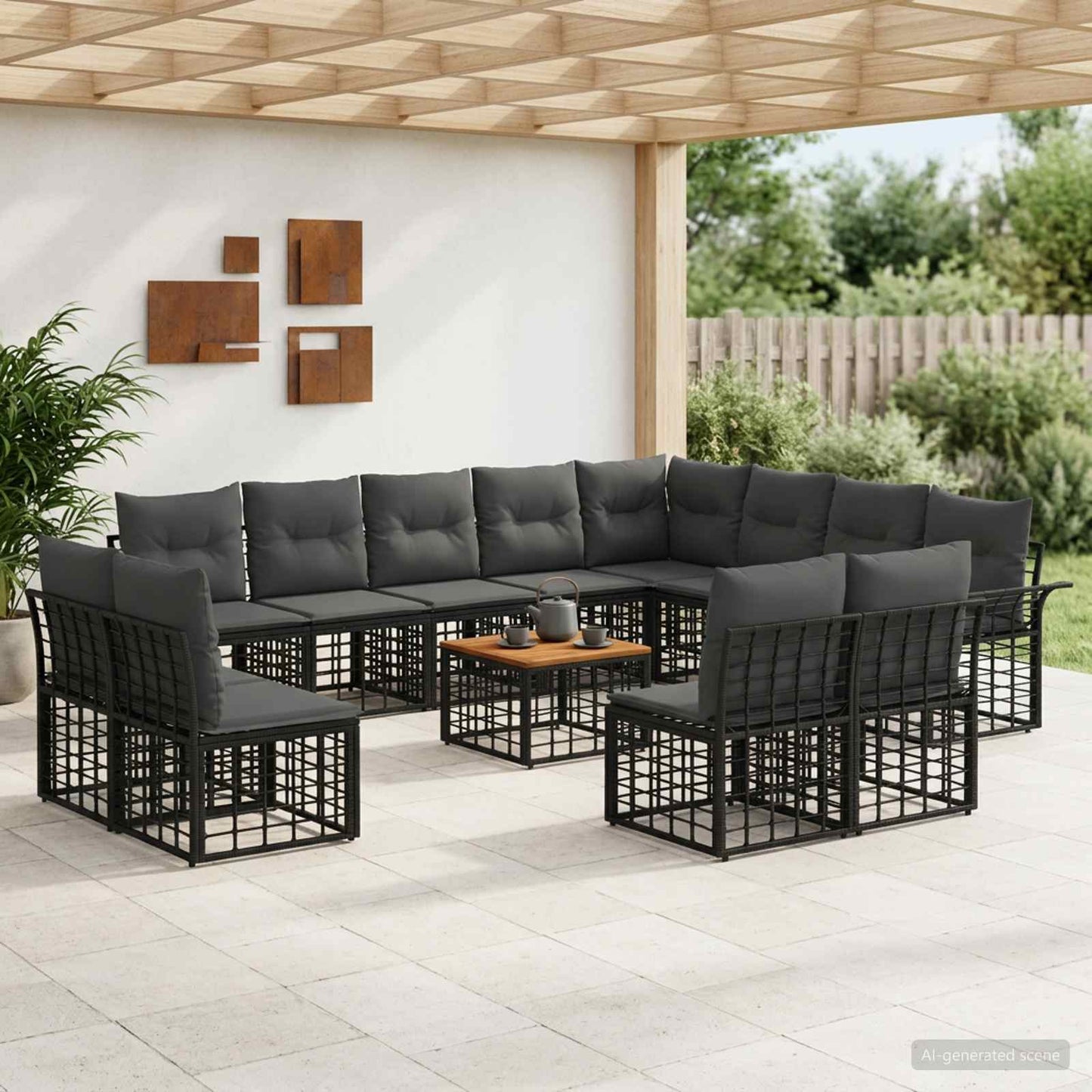 Outdoor-Sofagarnitur 13 pcs Schwarz und Dunkelgrau Polyester