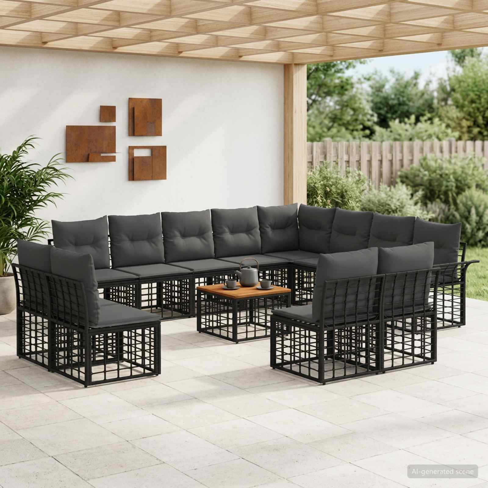 Outdoor-Sofagarnitur 13 pcs Schwarz und Dunkelgrau Polyester