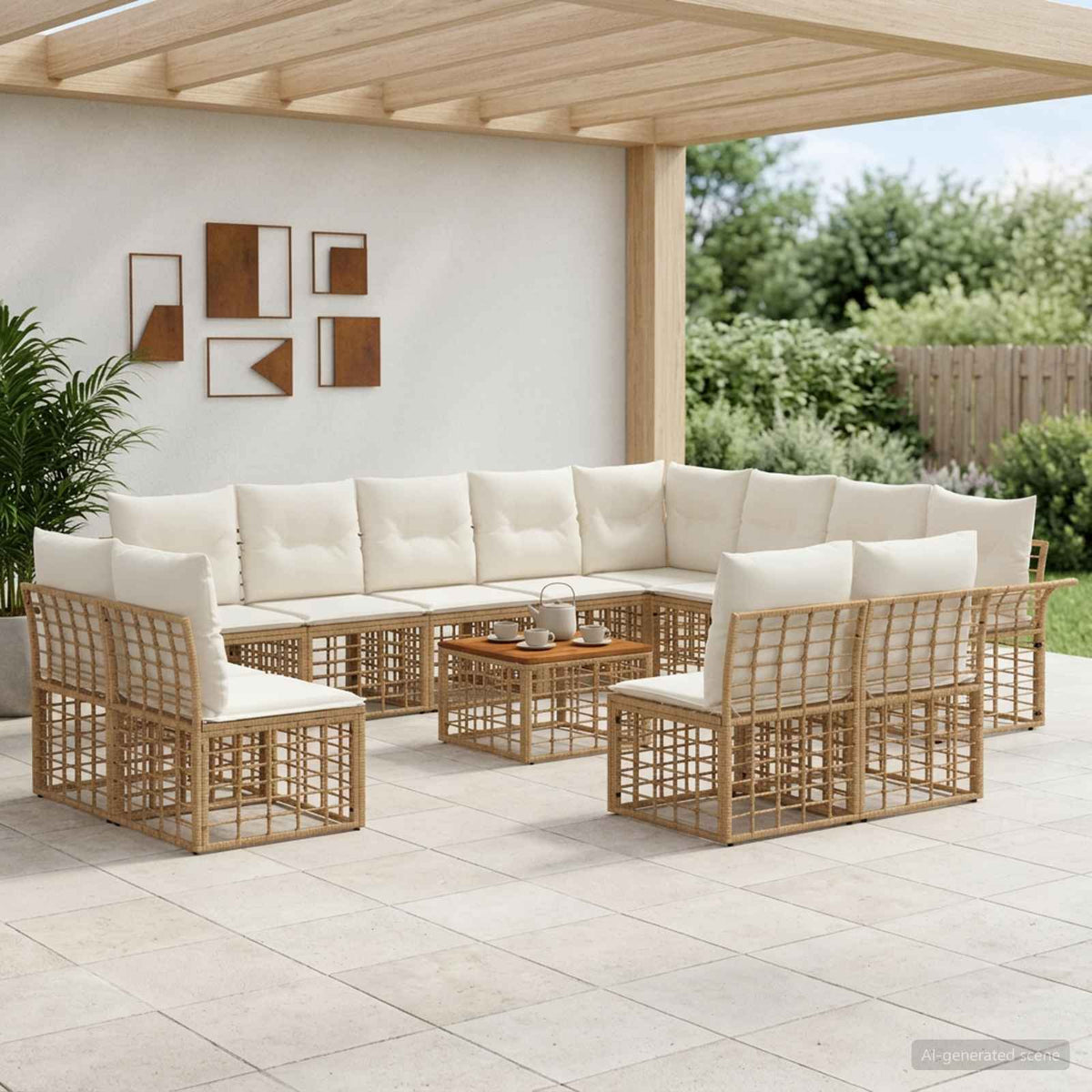 Outdoor-Sofagarnitur 13 stk. 12-Sitzer Natur und Cremeweiß