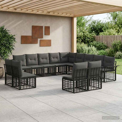 Outdoor-Sofagarnitur 13 stk. Schwarz und Dunkelgrau Polyester