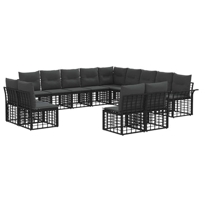 Outdoor-Sofagarnitur 13 stk. Schwarz und Dunkelgrau Polyester