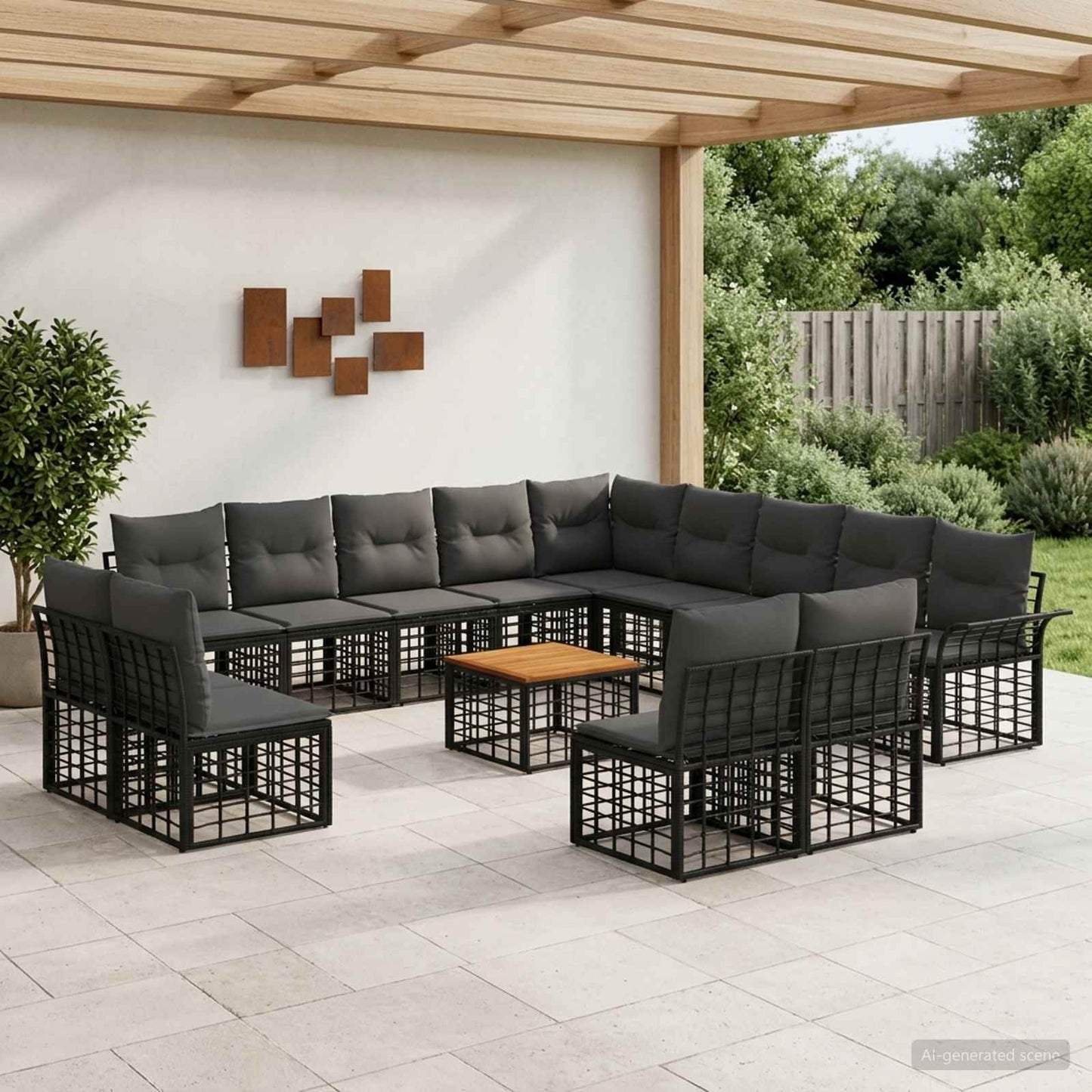 Outdoor-Sofagarnitur 14 pcs Schwarz und Dunkelgrau Polyester
