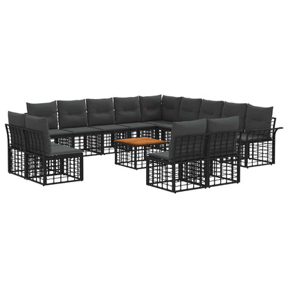 Outdoor-Sofagarnitur 14 stk. Schwarz und Dunkelgrau Polyester