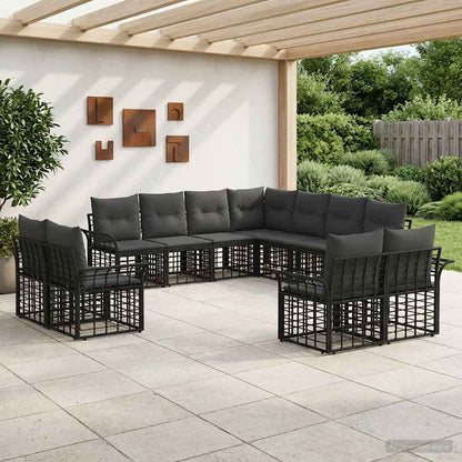 Outdoor-Sofagarnitur 11 stk. Schwarz und Dunkelgrau Polyester