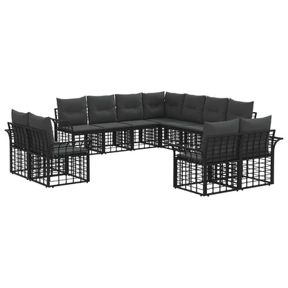 Outdoor-Sofagarnitur 11 stk. Schwarz und Dunkelgrau Polyester