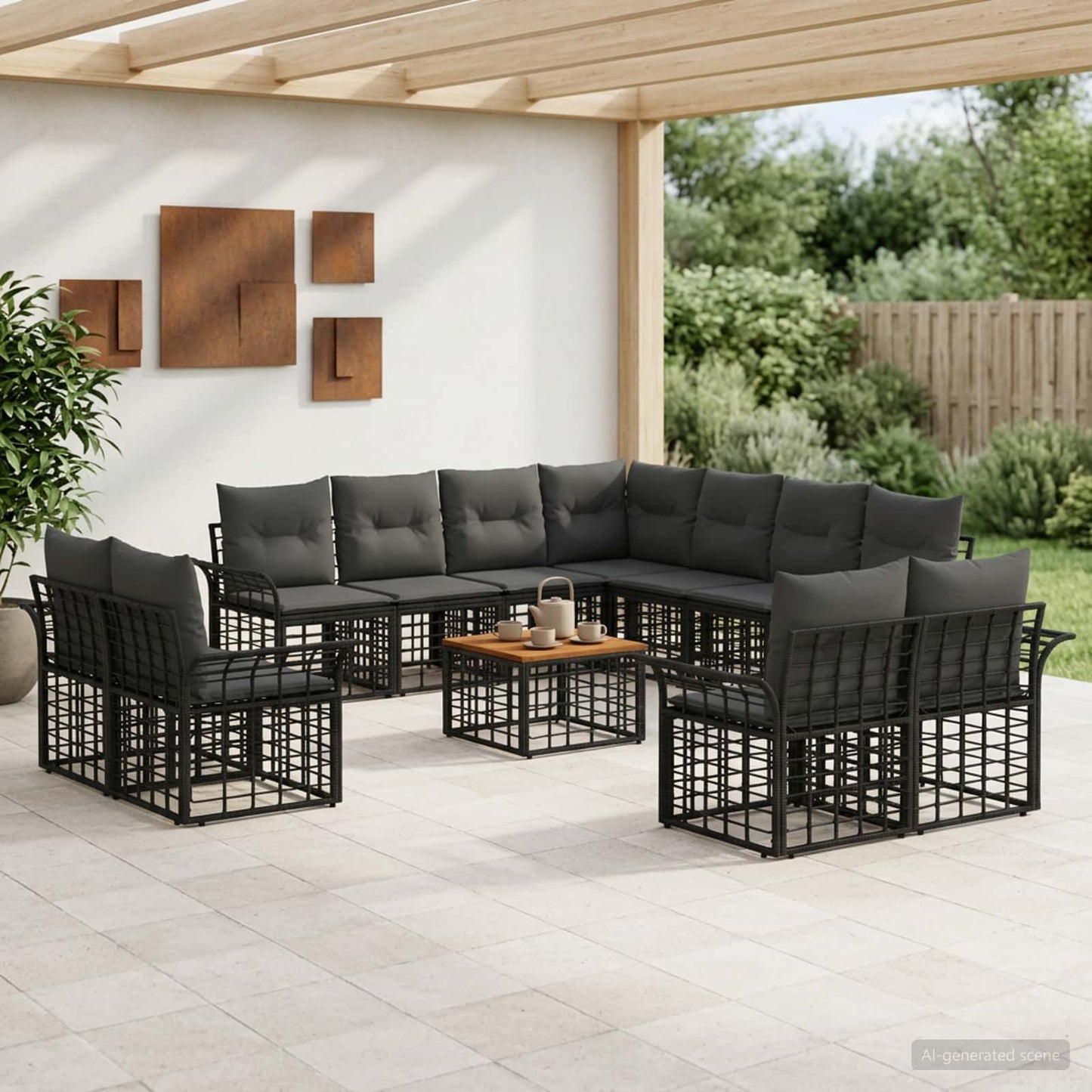 Outdoor-Sofagarnitur 12 pcs Schwarz und Dunkelgrau Polyester