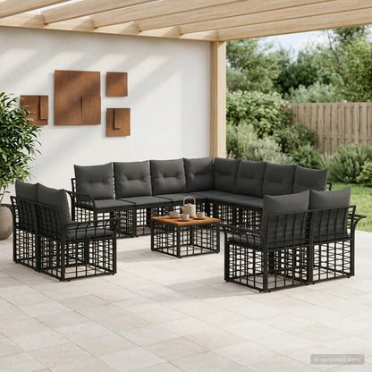 Outdoor-Sofagarnitur 12 stk. Schwarz und Dunkelgrau Polyester