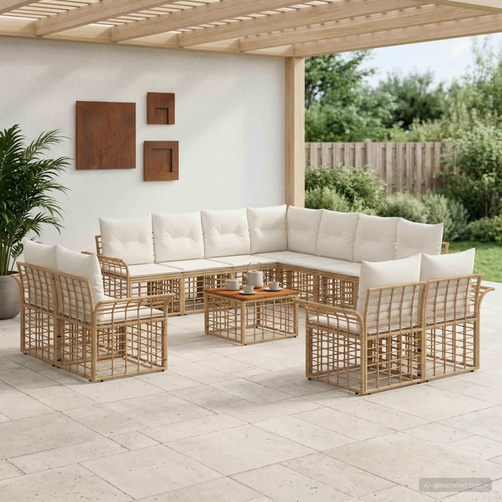 Outdoor-Sofagarnitur 12 pcs Natürlich und Cremweiß Polyester