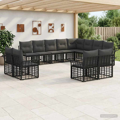 Outdoor-Sofagarnitur 12 stk. Schwarz und Dunkelgrau Polyester