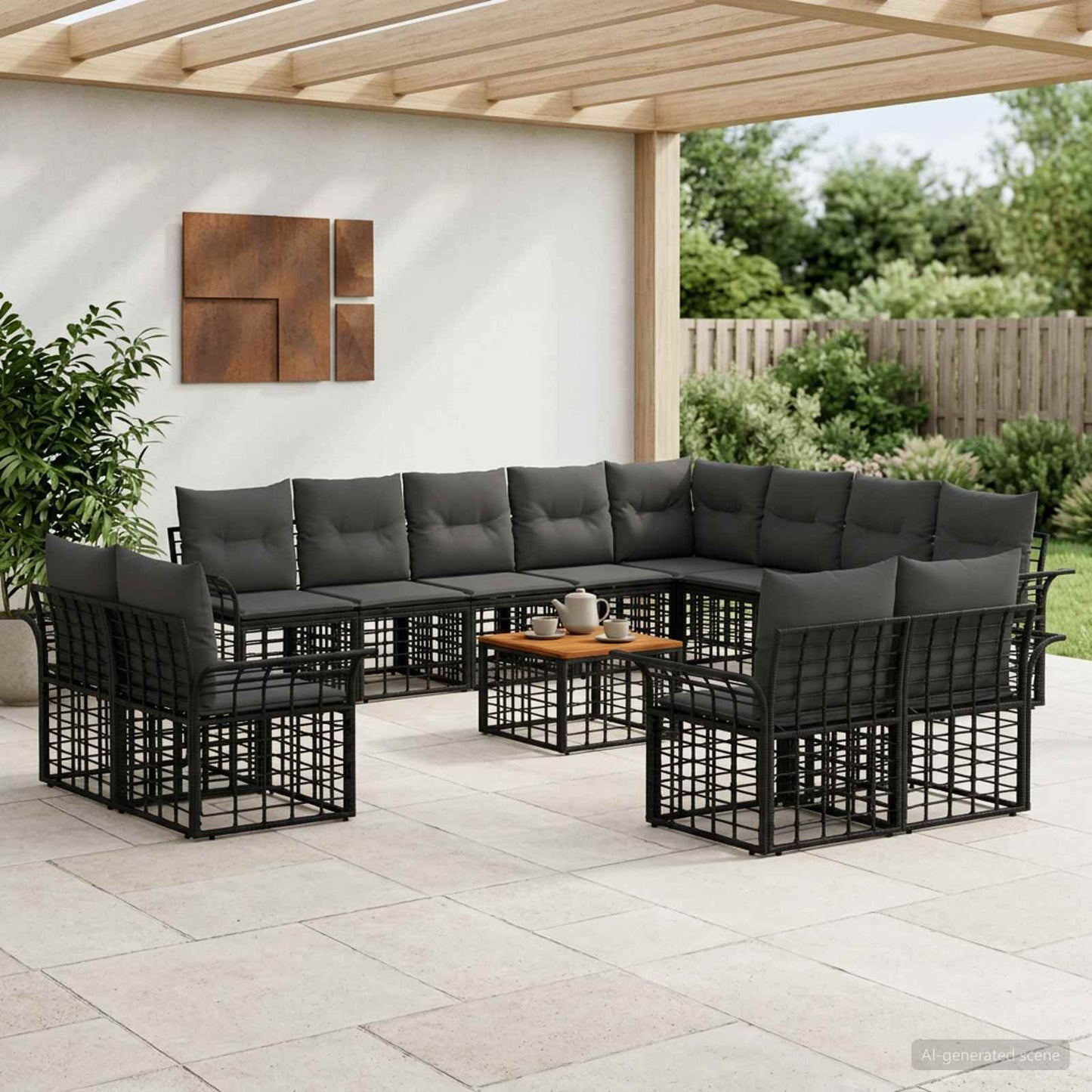 Outdoor-Sofagarnitur 13 pcs Schwarz und Dunkelgrau Polyester