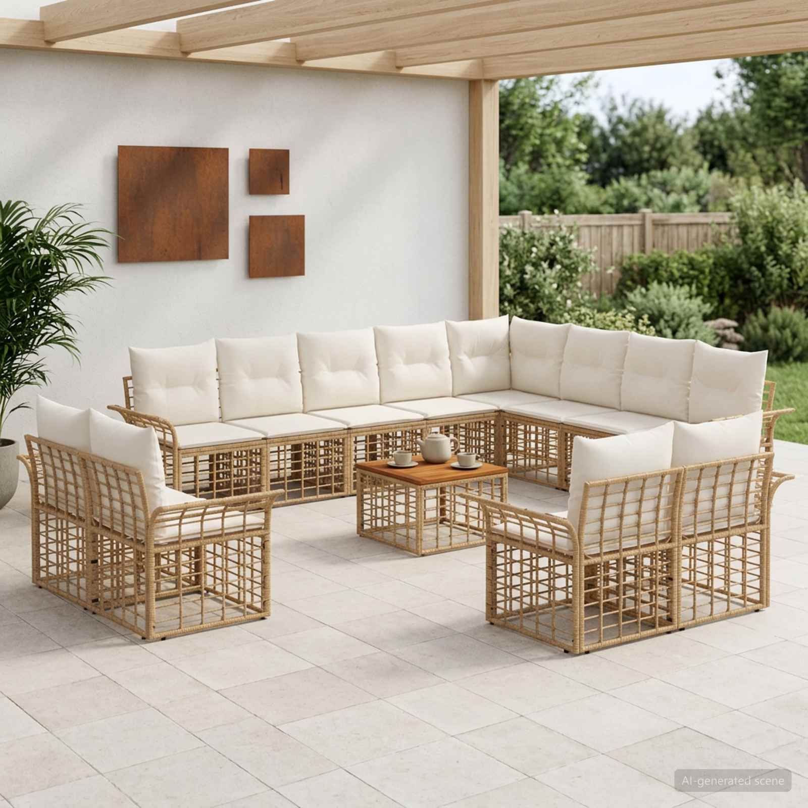 Outdoor-Sofagarnitur 13 pcs Natürlich und Cremweiß Polyester