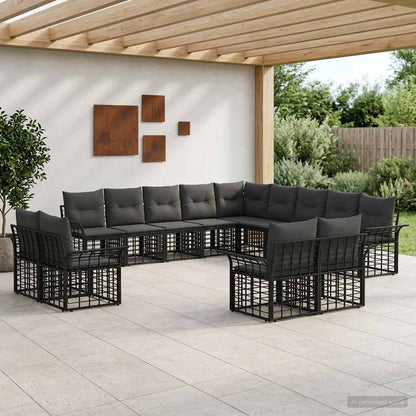 Outdoor-Sofagarnitur 13 stk. Schwarz und Dunkelgrau Polyester