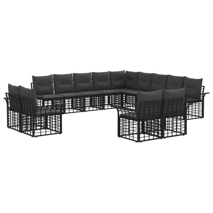 Outdoor-Sofagarnitur 13 stk. Schwarz und Dunkelgrau Polyester