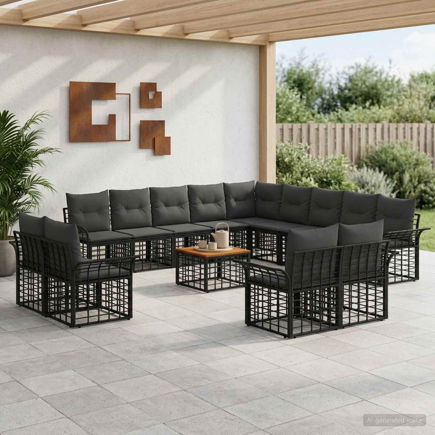 Outdoor-Sofagarnitur 14 pcs Schwarz und Dunkelgrau Polyester