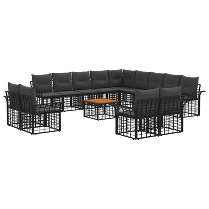 Outdoor-Sofagarnitur 14 stk. Schwarz und Dunkelgrau Polyester