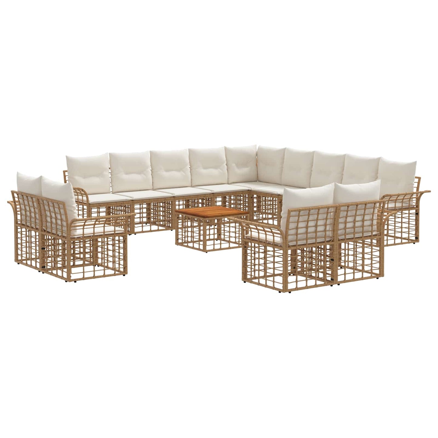Outdoor-Sofagarnitur 14 pcs Natürlich und Cremweiß Polyester