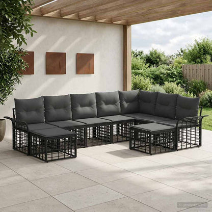 Outdoor-Sofagarnitur 9 stk. Schwarz und Dunkelgrau Polyester