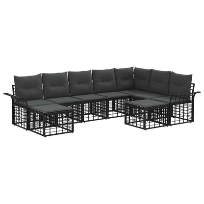 Outdoor-Sofagarnitur 9 stk. Schwarz und Dunkelgrau Polyester