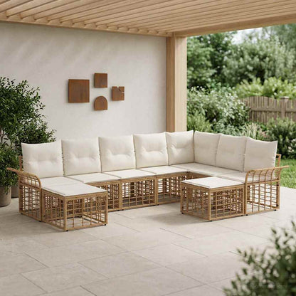 Outdoor-Sofagarnitur 9 stk. Natürlich und Cremweiß Polyester