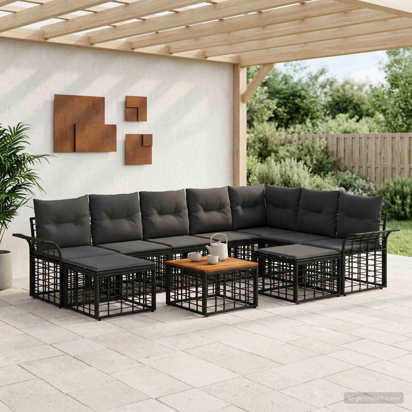 Outdoor-Sofagarnitur 10 pcs Schwarz und Dunkelgrau Polyester