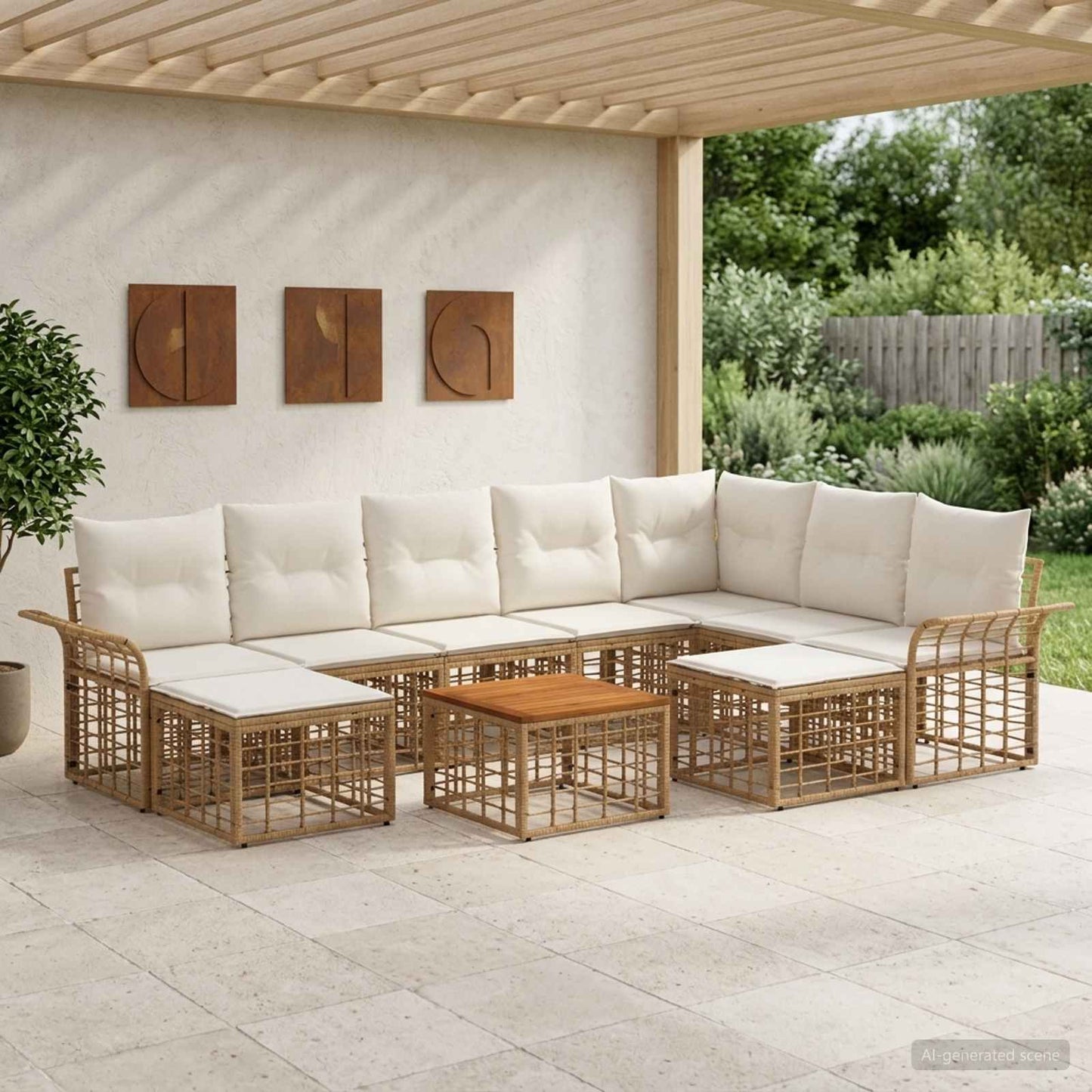 Outdoor-Sofagarnitur 10 pcs Natürlich und Cremweiß Polyester
