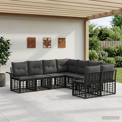 Outdoor-Sofagarnitur 8 stk. Schwarz und Dunkelgrau Polyester