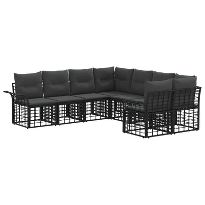 Outdoor-Sofagarnitur 8 stk. Schwarz und Dunkelgrau Polyester