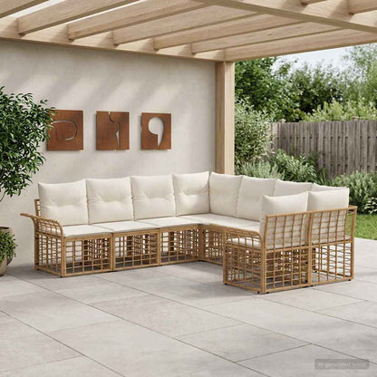 Outdoor-Sofagarnitur 8 stk. Natürlich und Cremweiß Polyester